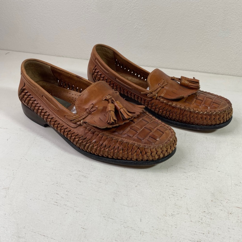 Steeple Gate Woven Leather Kiltie Tassel Loafers Mens Size 10.5 D Brown Brazil
